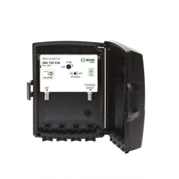 Amplificador de mástil 1 Entrada. UHF (C21/48), 34dB, Ajustable 15dB, 113dBµV