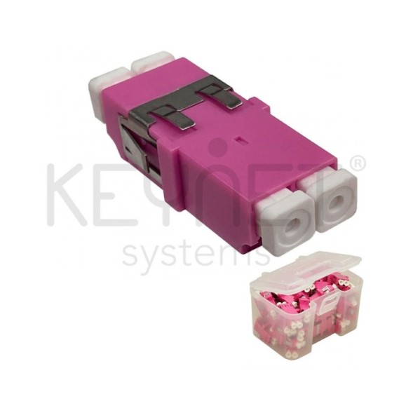 Adaptador LC-PC/LC-PC, Multimodo OM4, DX, fijaciones sin asas, bloqueo 3 pestañas, violeta