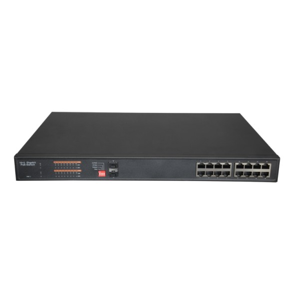 Switch de 16 puertos 10/100/1000 POE, 250W, x2 SFP. Sobremesa