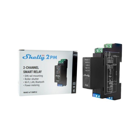Rele inteligente Shelly Pro 2PM - 2 canales DIN medicion