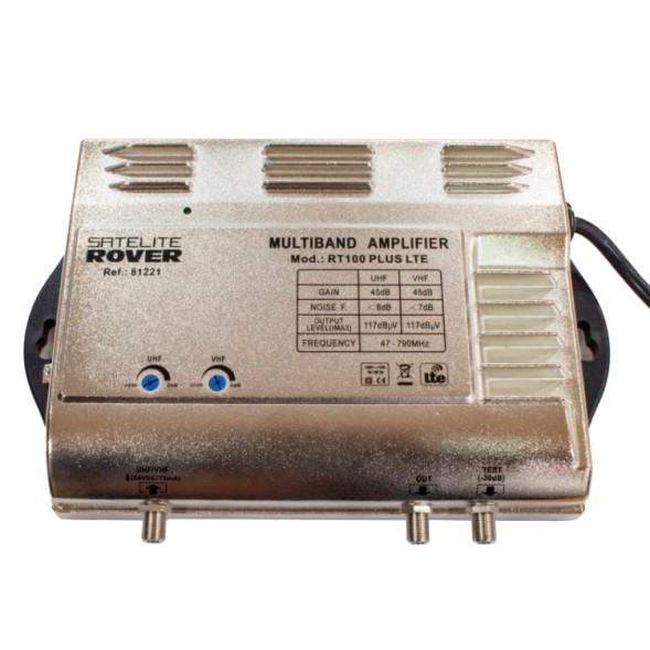 Central Banda Ancha RT-100 PLUS-LTE 700. 1 Entrada 47-68 Mhz / 174-232 Mhz/ / 470-694 Mhz. Ganancia 25-45dB. 117dBuV