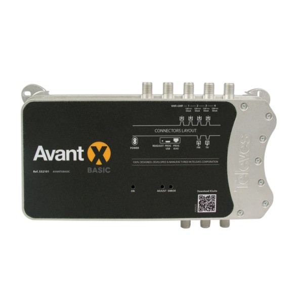 Central programable 32 filtros, 5 Entradas x1 FM G:29dB x4 VHF-UHF G:75dB, Salida FM/VHF/UHF 122dBu. 532103.