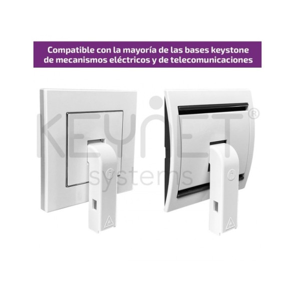 Adaptador 90º con fijación para mecanismos Keystone evitando daños en el cable de fibra óptica